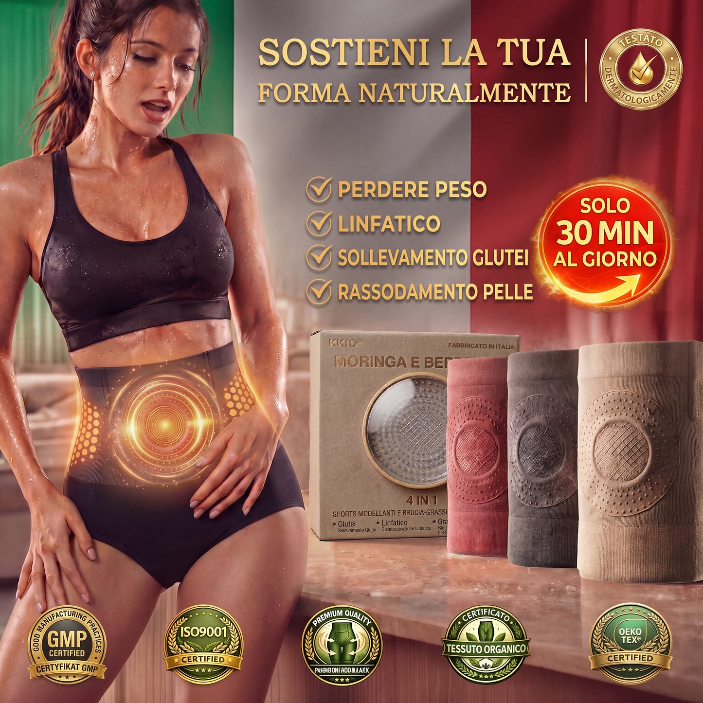 IT👩⚕️Negozio Ufficiale del Marchio | ✅KKIO® 2026 Shorts Modellanti e Bruciagrassi 4-in-1 con Microparticelle, Moringa e Berberina