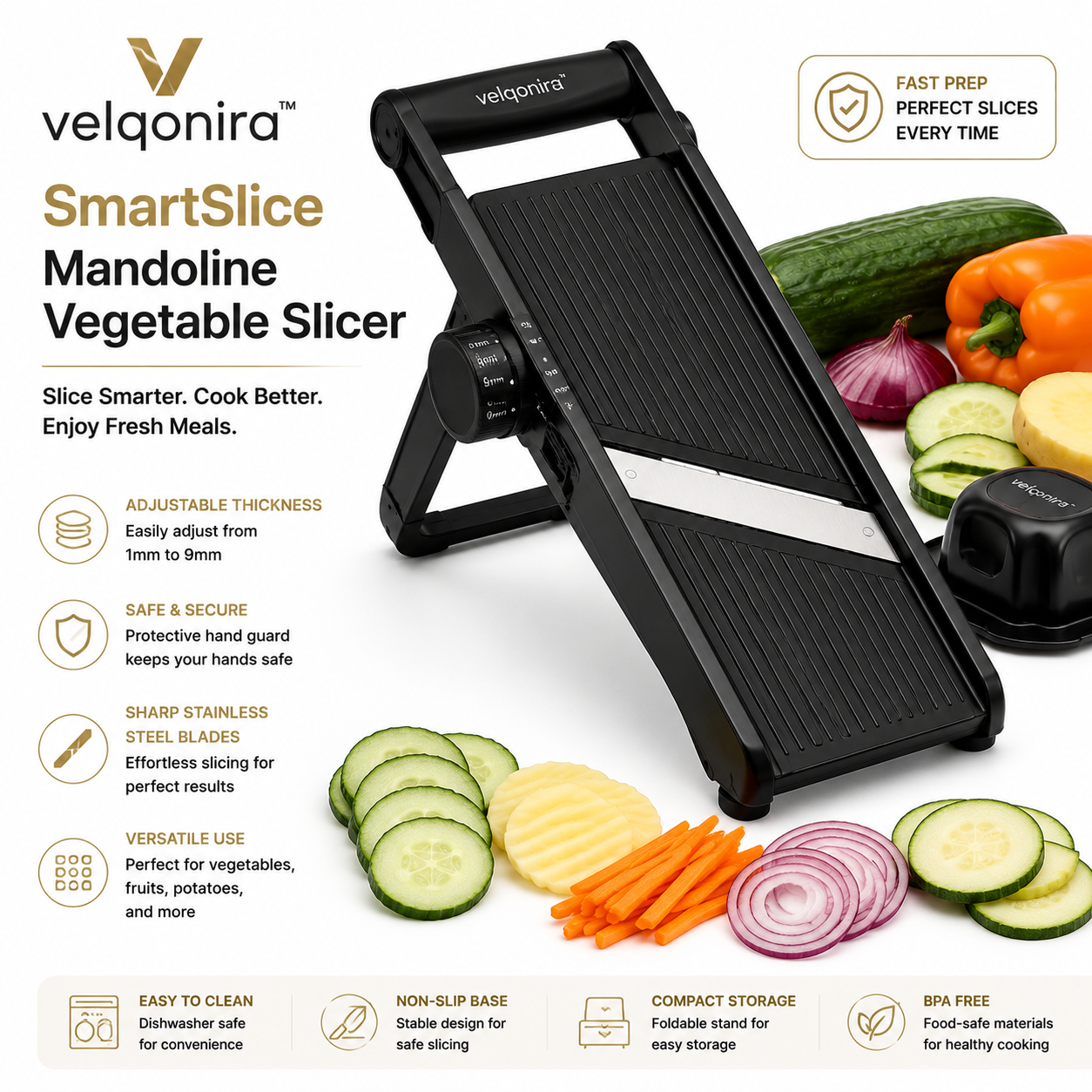 velqonira™ SmartSlice Mandoline Vegetable Slicer