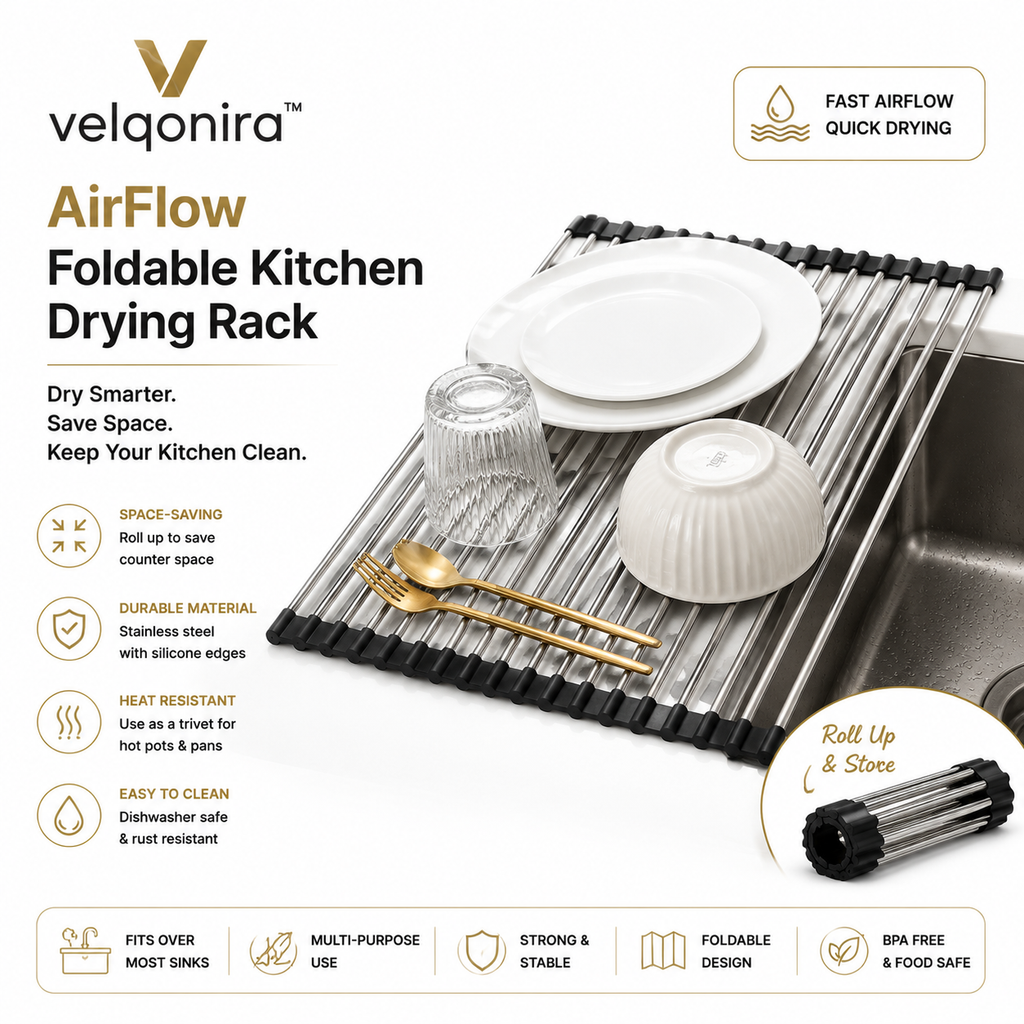 velqonira™ AirFlow Foldable Kitchen Drying Rack