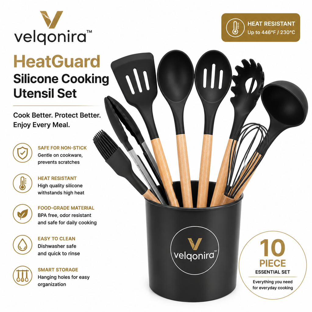 velqonira™ HeatGuard Silicone Cooking Utensil Set
