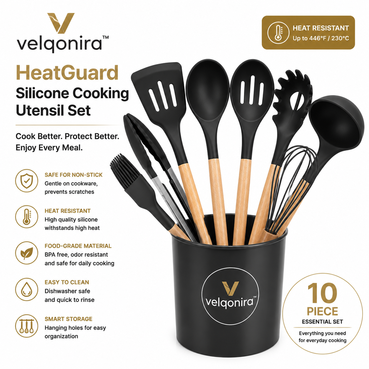 velqonira™ HeatGuard Silicone Cooking Utensil Set