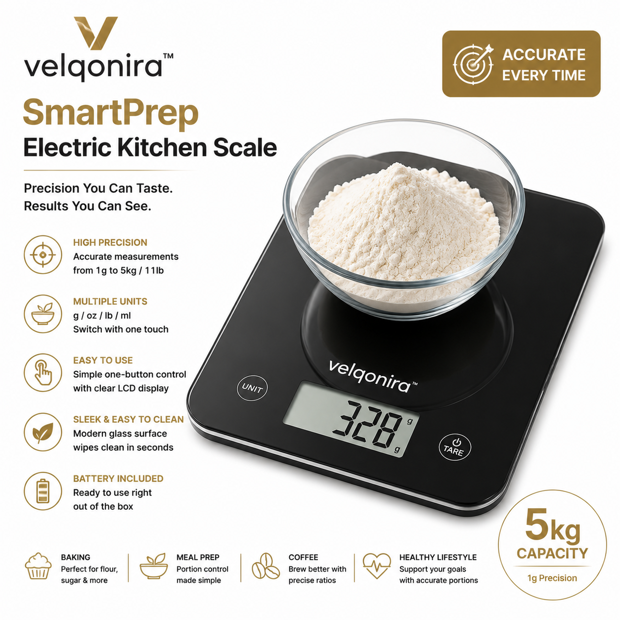 velqonira™ SmartPrep Electric Kitchen Scale