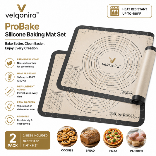 velqonira™ ProBake Silicone Baking Mat Set